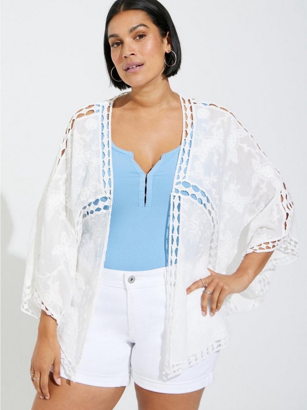 TORRID | White Floral Lace Crochet Kimono Cardigan